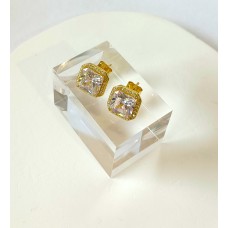 Ασημένια Σκουλαρίκια Επίχρυσα τετράγωνα καρφωτά (SE59)